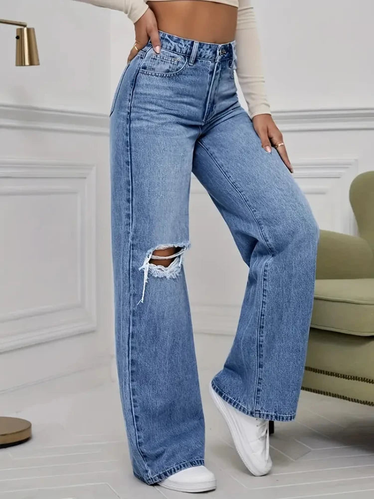 PowerMove Distressed Wide-Leg Jeans