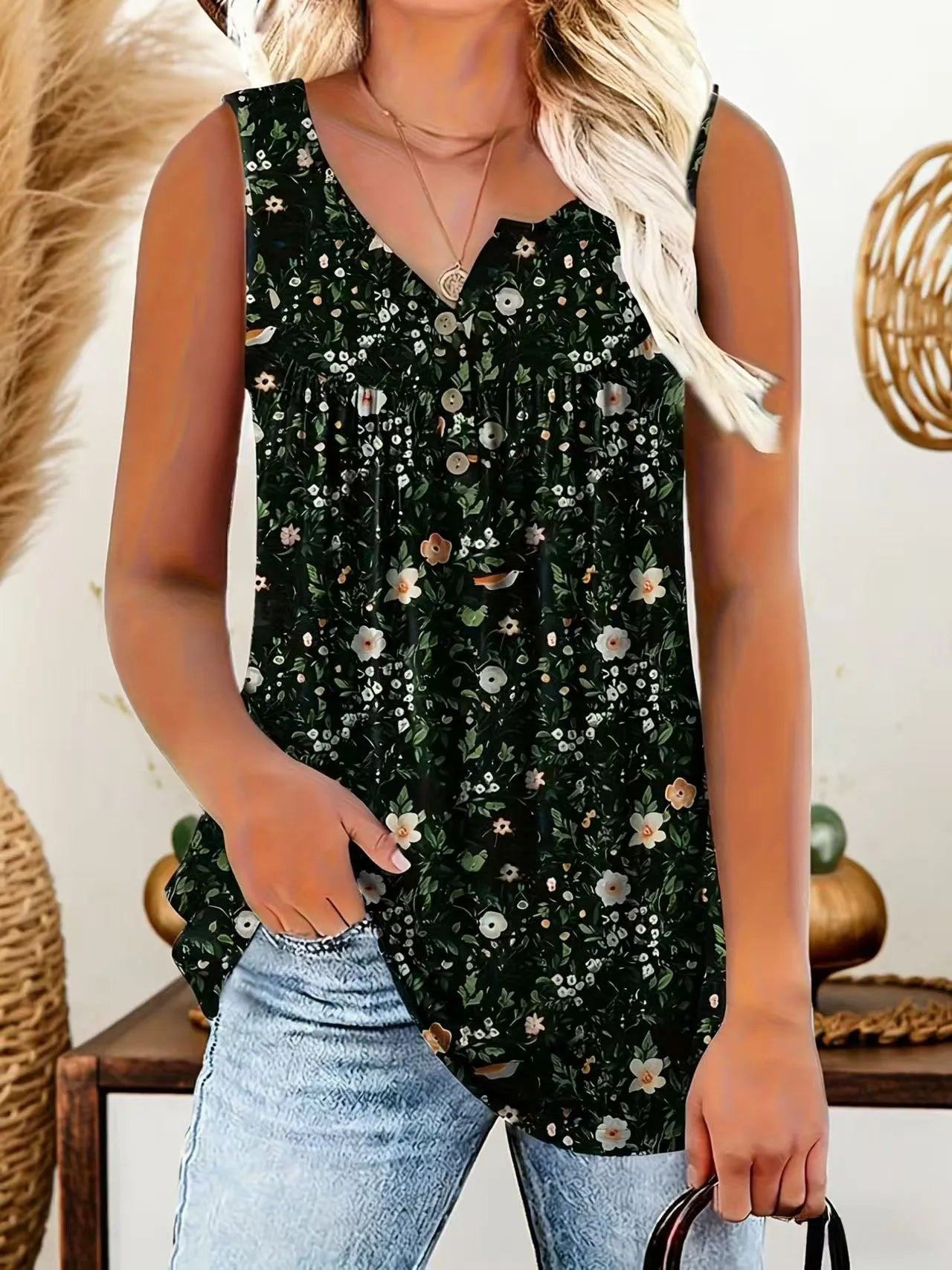 Midnight Garden Sleeveless Blouse