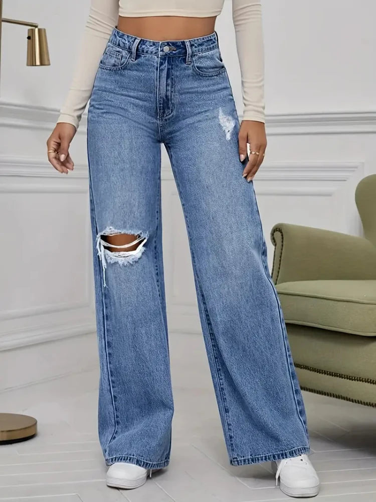 PowerMove Distressed Wide-Leg Jeans
