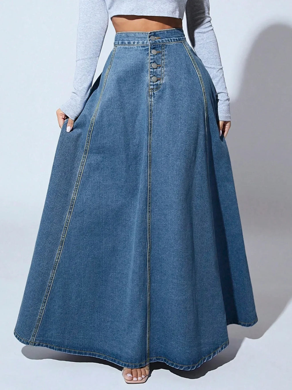 Skyline Button‑Front Denim Maxi