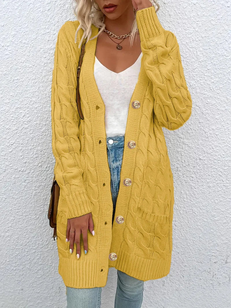 Cable‑Knit Button‑Front Cardigan