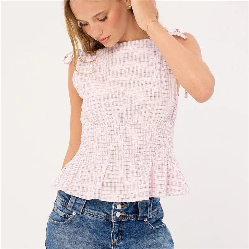 Sweetheart Gingham Tie‑Strap Top