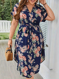 Midnight Bloom Tie‑Waist Dress