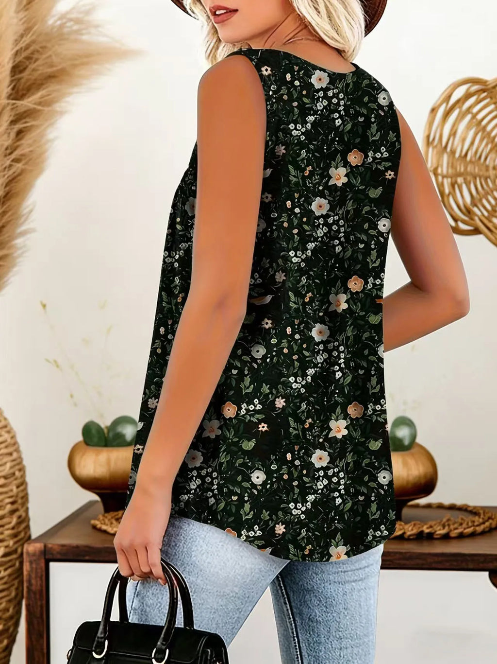 Midnight Garden Sleeveless Blouse