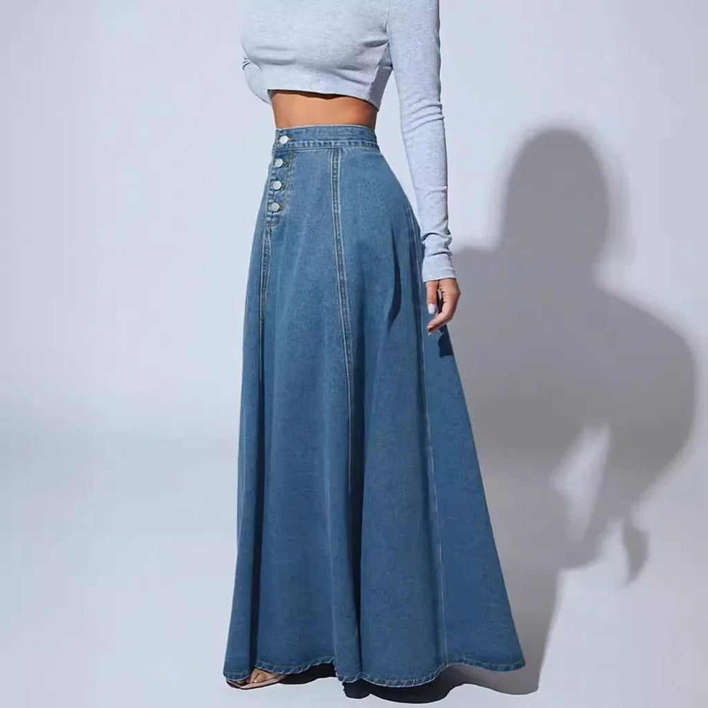 Skyline Button‑Front Denim Maxi