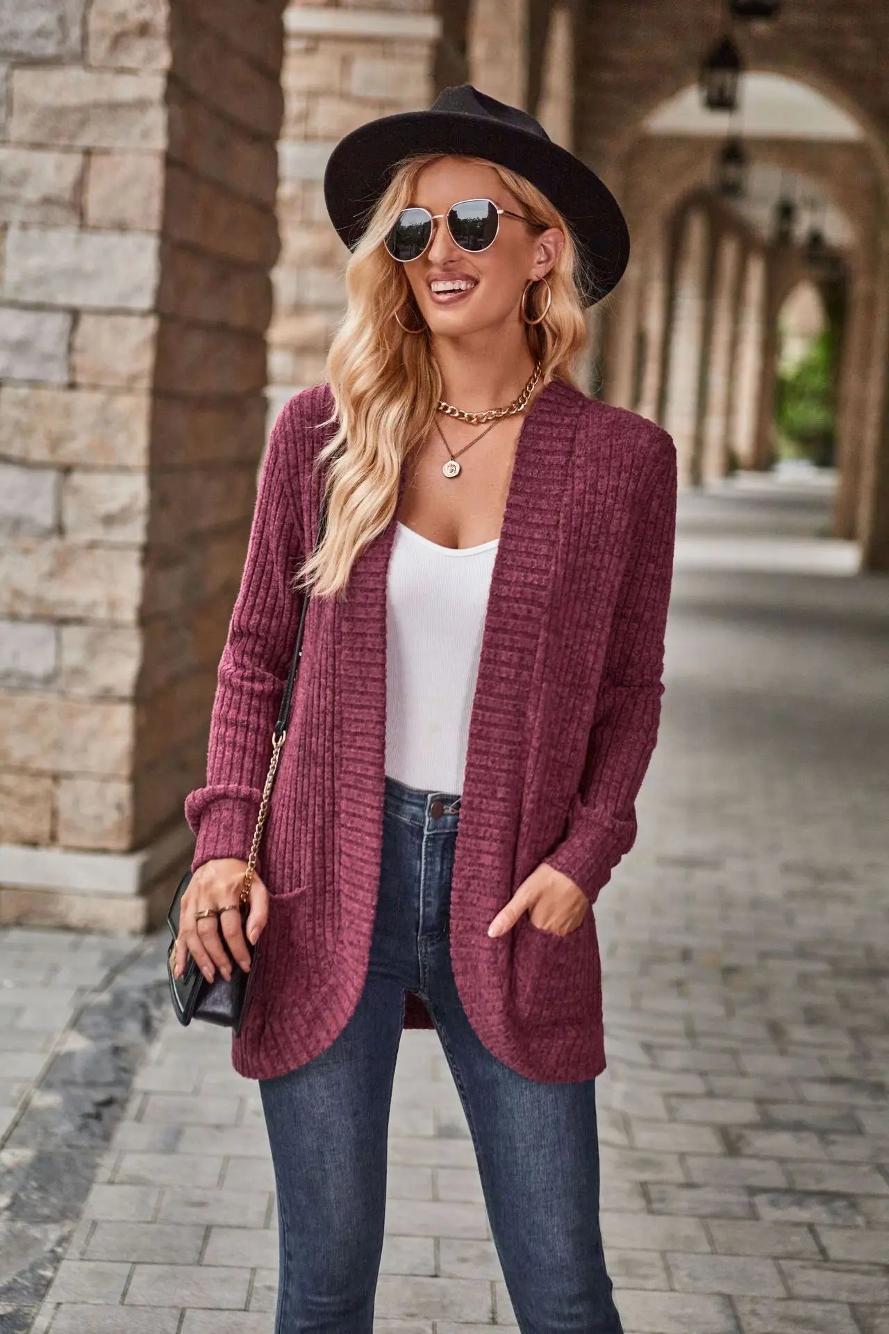 Ribbed Open‑Front Knit Cardigan