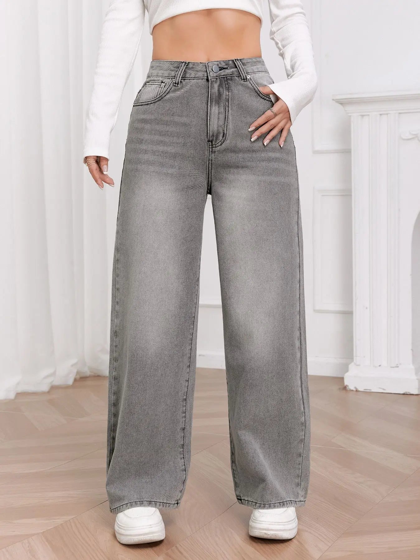 Slate Wide‑Leg High‑Rise Jeans