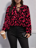 Wild Ember Tie‑Neck Blouse