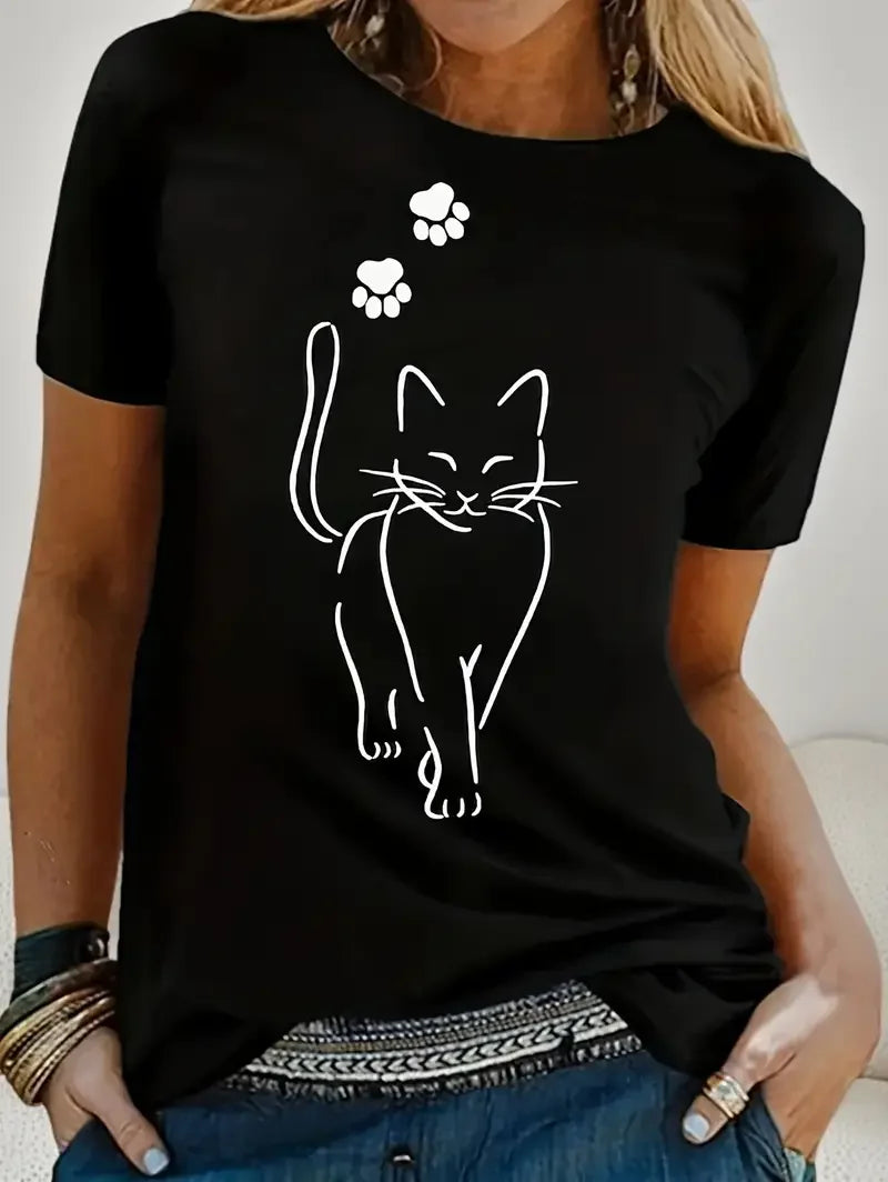 Minimalist Cat Line Art Tee