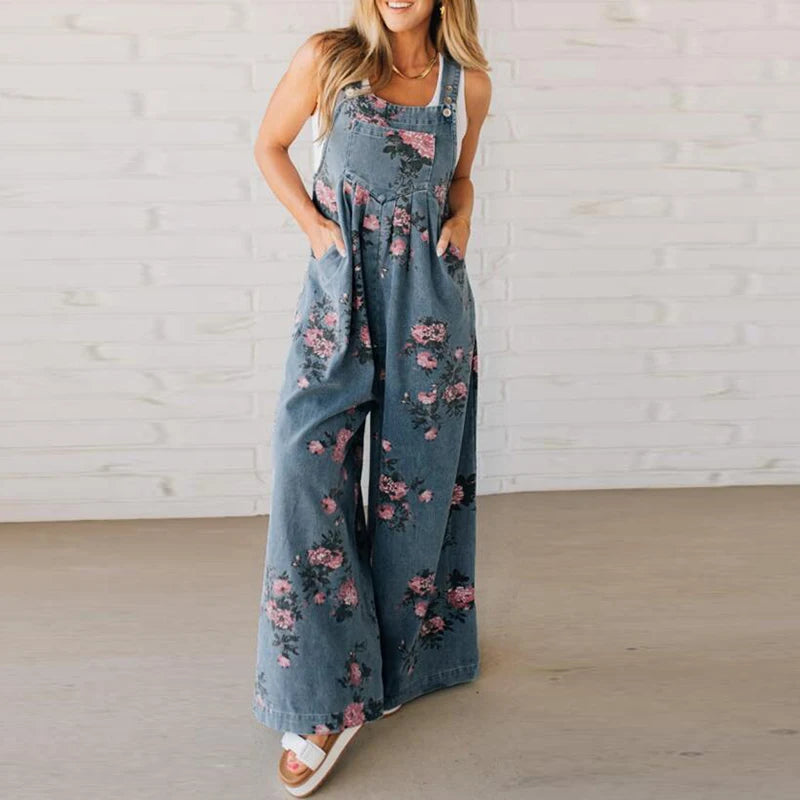 DenimBloom Wide-Leg Overalls