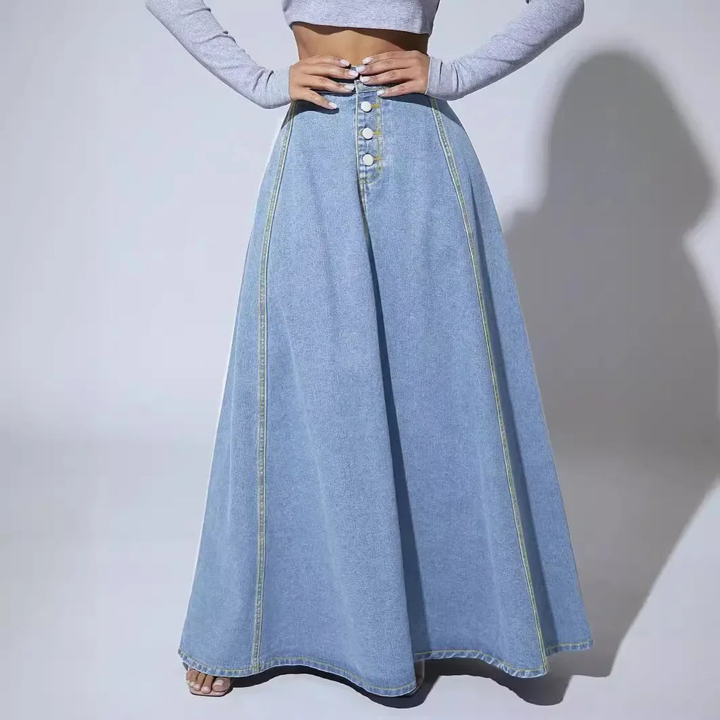 Skyline Button‑Front Denim Maxi