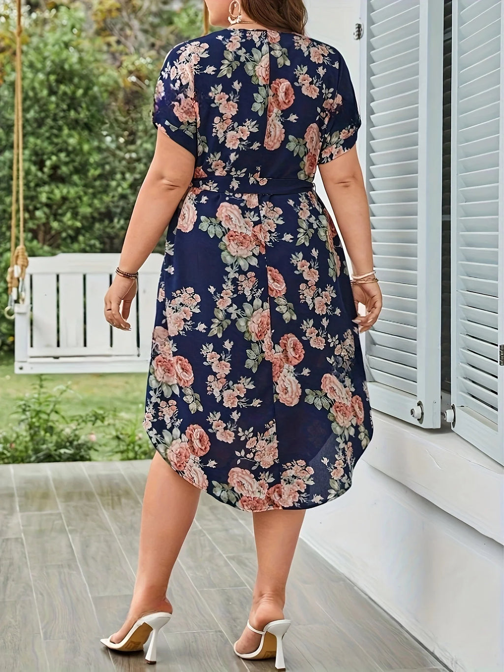 Midnight Bloom Tie‑Waist Dress