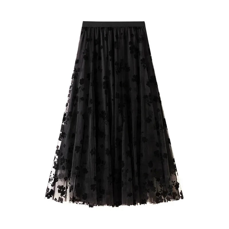 Elegant Bloom Pleated Maxi Skirt