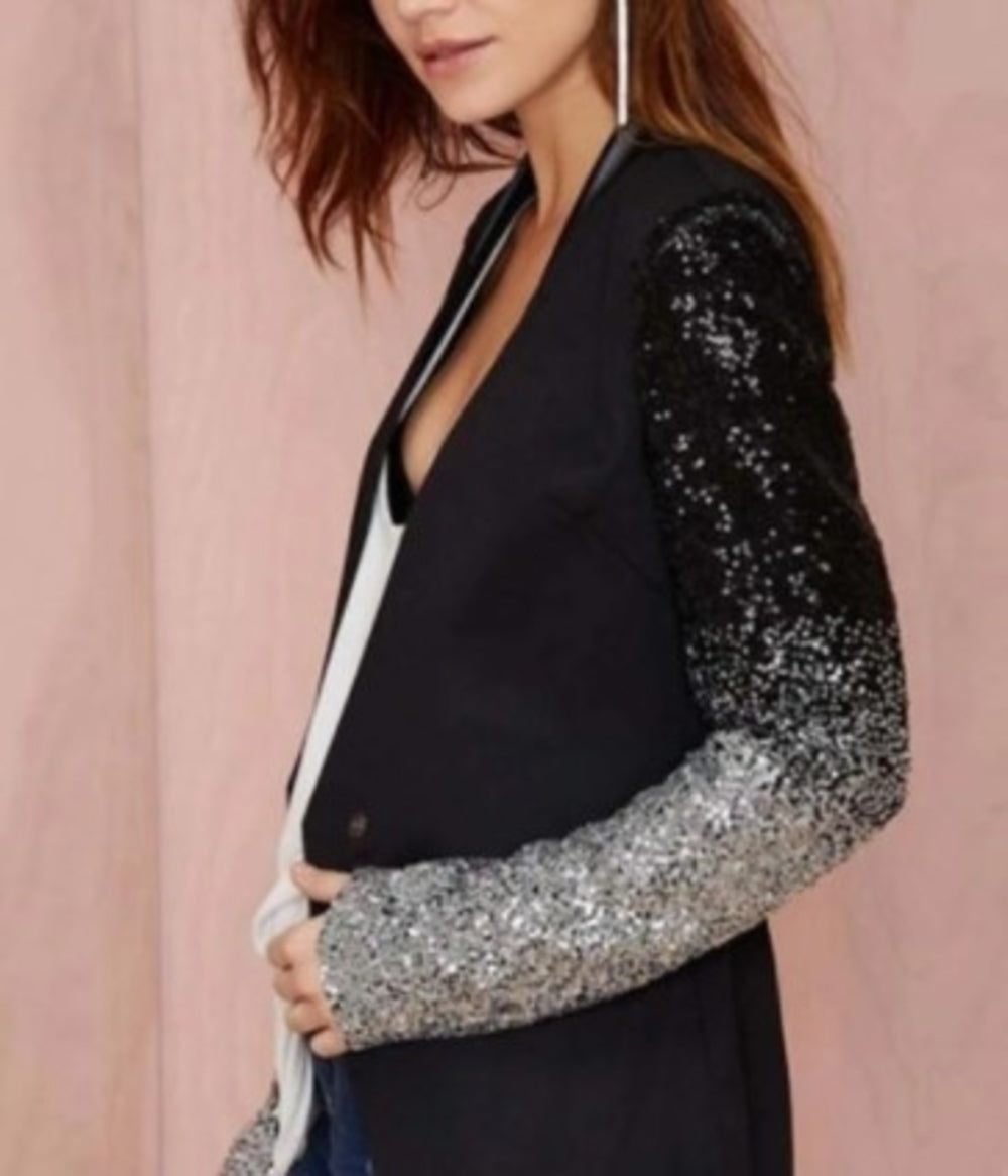 Fearless Sequin‑Sleeve Statement Blazer