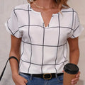 Gridline Notched‑Neck Blouse