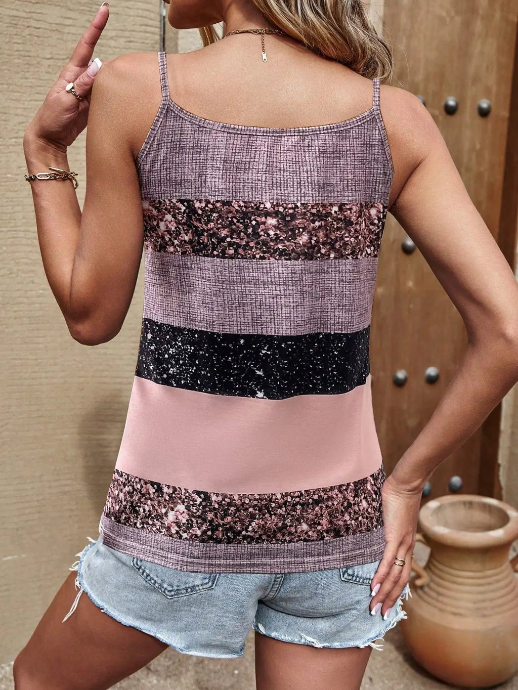 Glam Stripes Chain‑Strap Tank