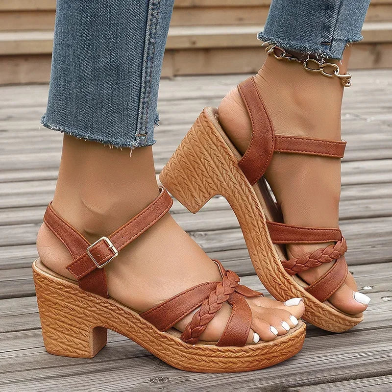 Braided Leather Platform Sandals