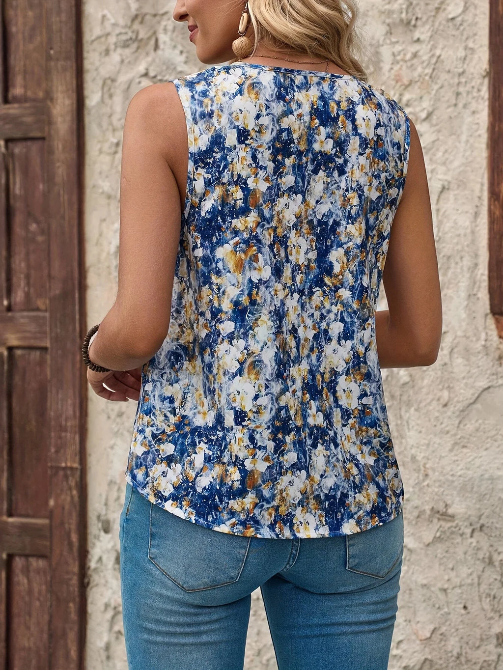 OceanMuse Abstract V-Neck Blouse