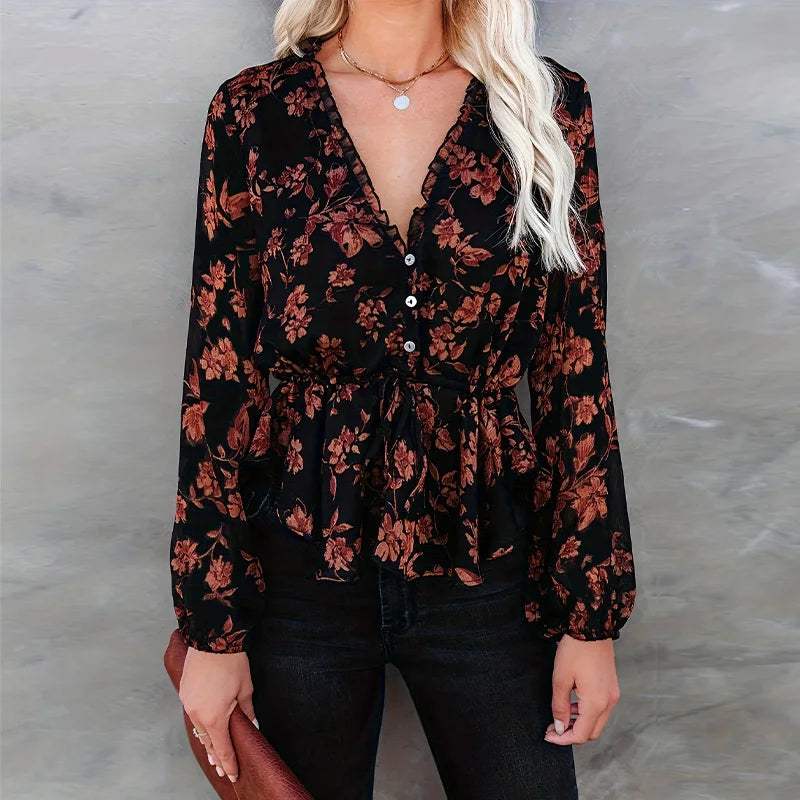 Midnight Bloom Peplum Blouse