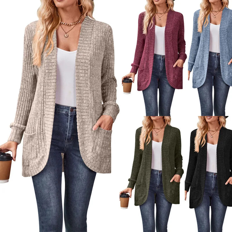 Ribbed Open‑Front Knit Cardigan