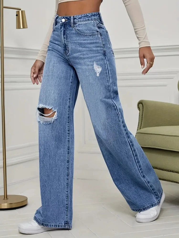 PowerMove Distressed Wide-Leg Jeans