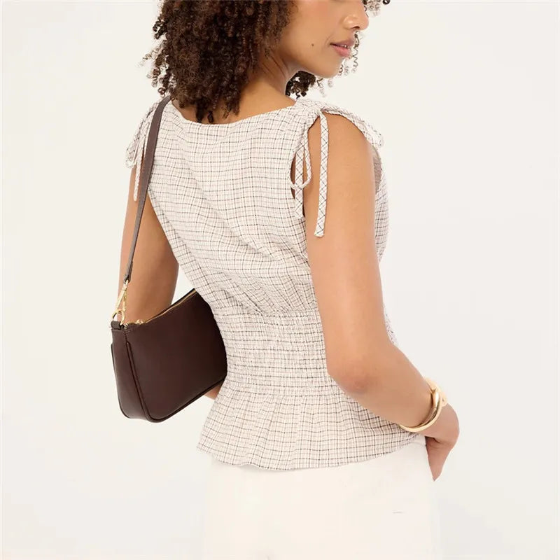 Sweetheart Gingham Tie‑Strap Top
