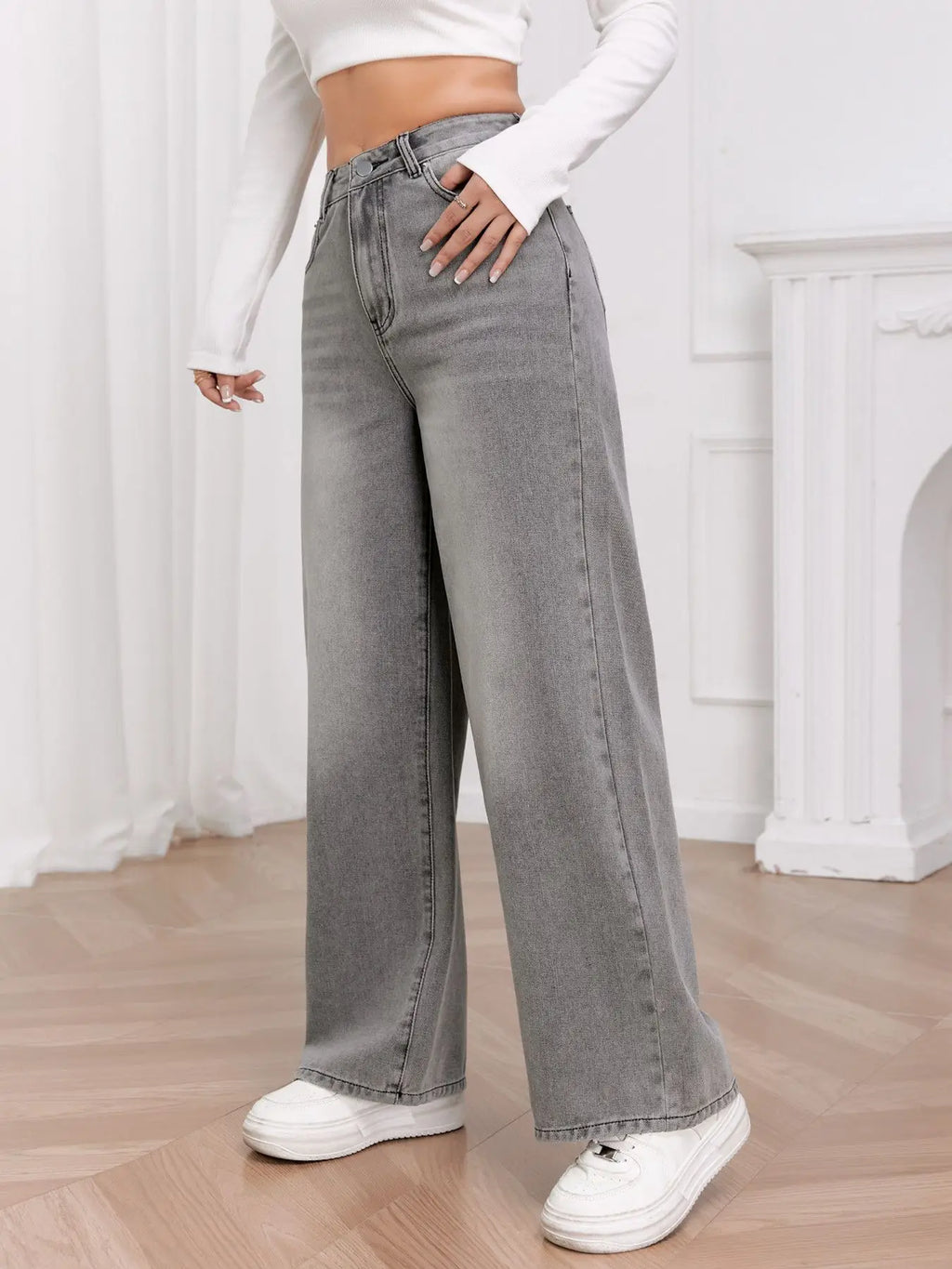 Slate Wide‑Leg High‑Rise Jeans