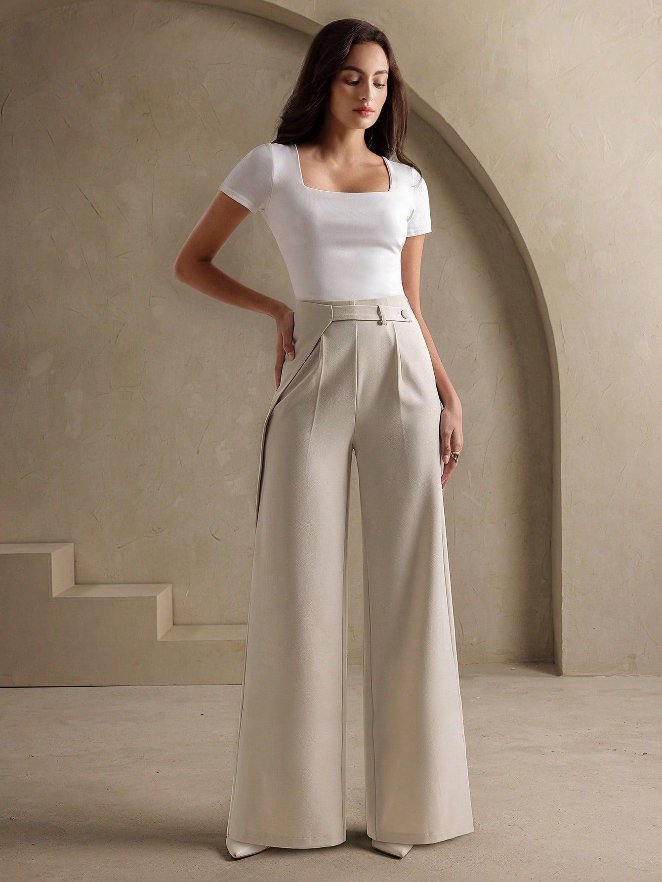 Fearless High‑Waist Wide‑Leg Trousers – Cream