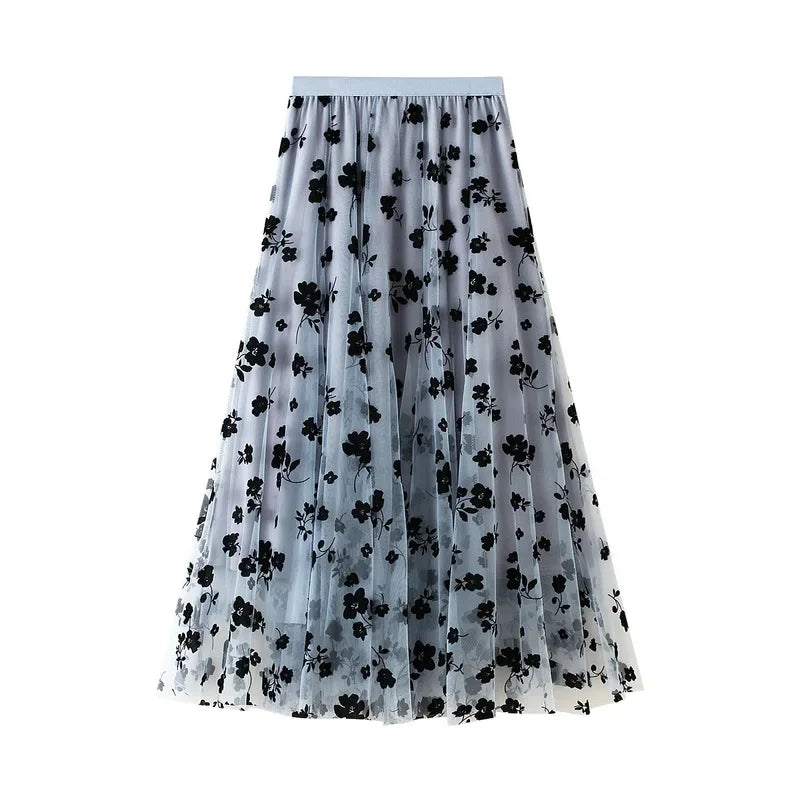 Elegant Bloom Pleated Maxi Skirt