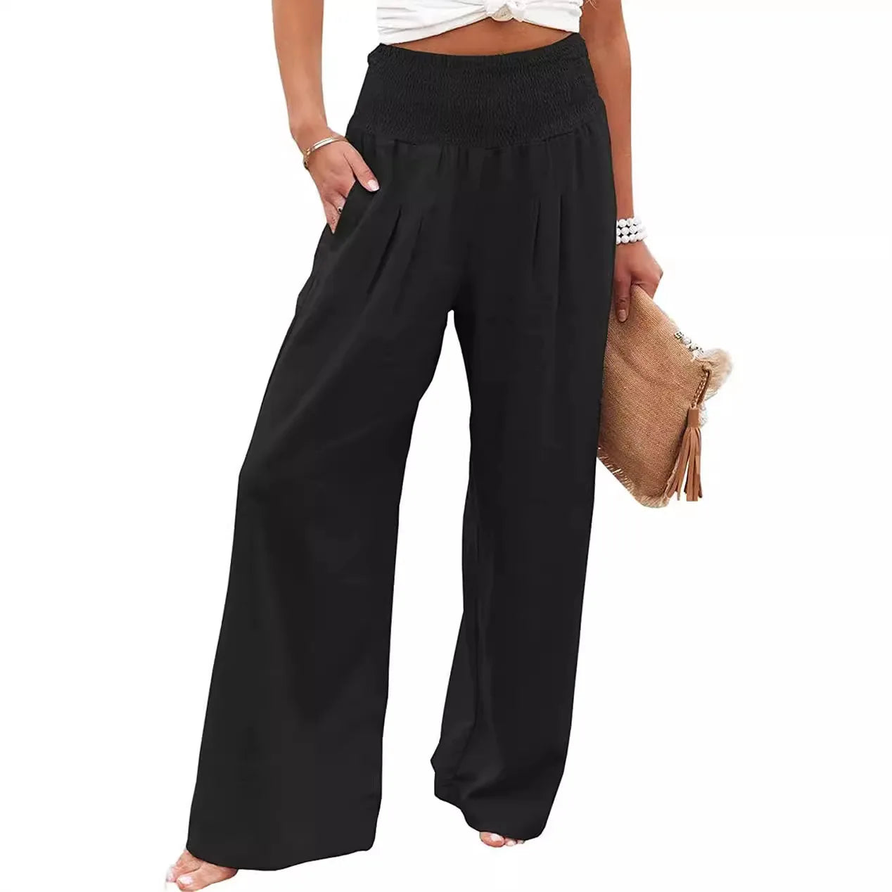 Luxe Flow Smocked‑Waist Pants