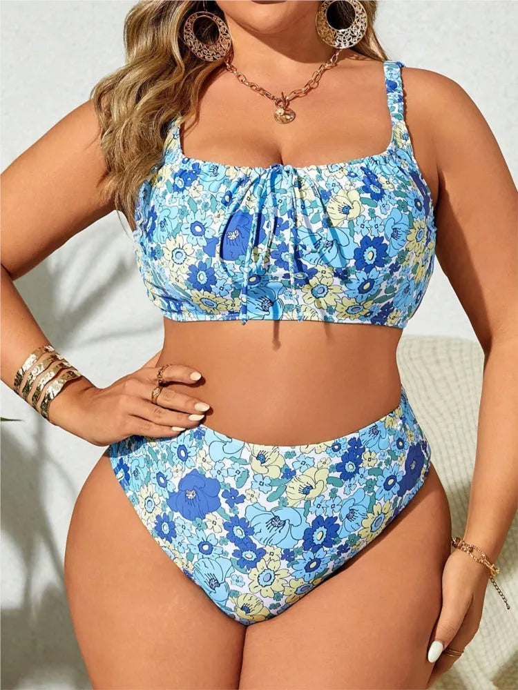 Blue Blossom High-Waist Bikini Set