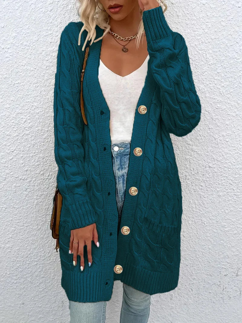 Cable‑Knit Button‑Front Cardigan