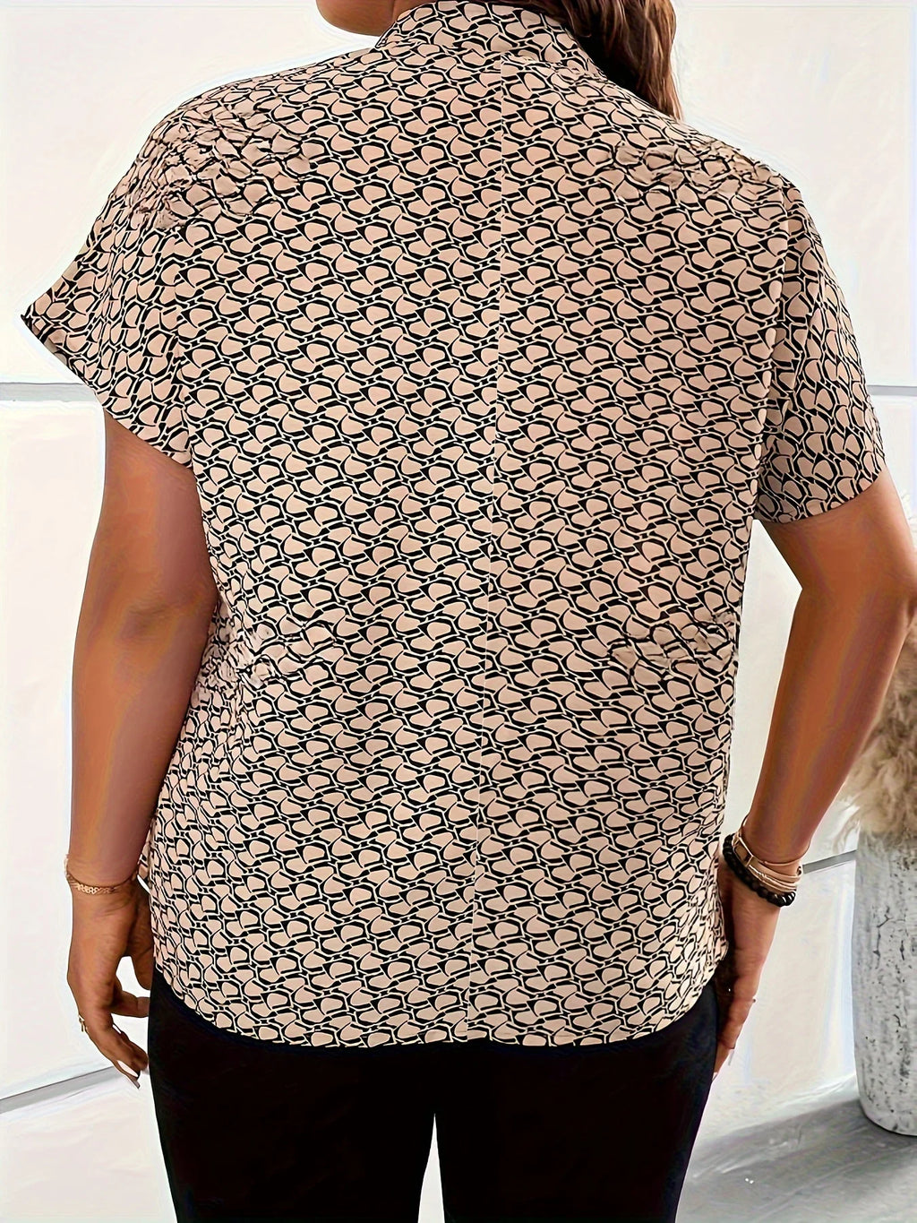 Coffee Aura Printed V‑Neck Blouse