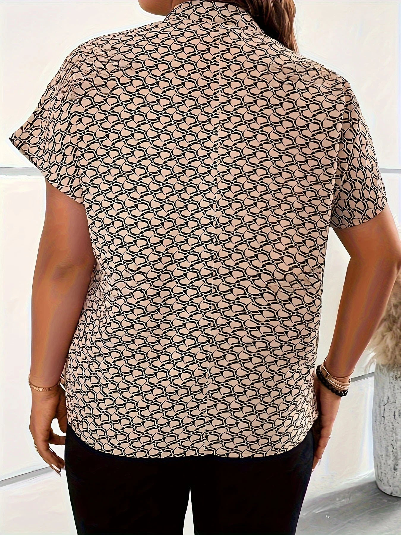 Coffee Aura Printed V‑Neck Blouse