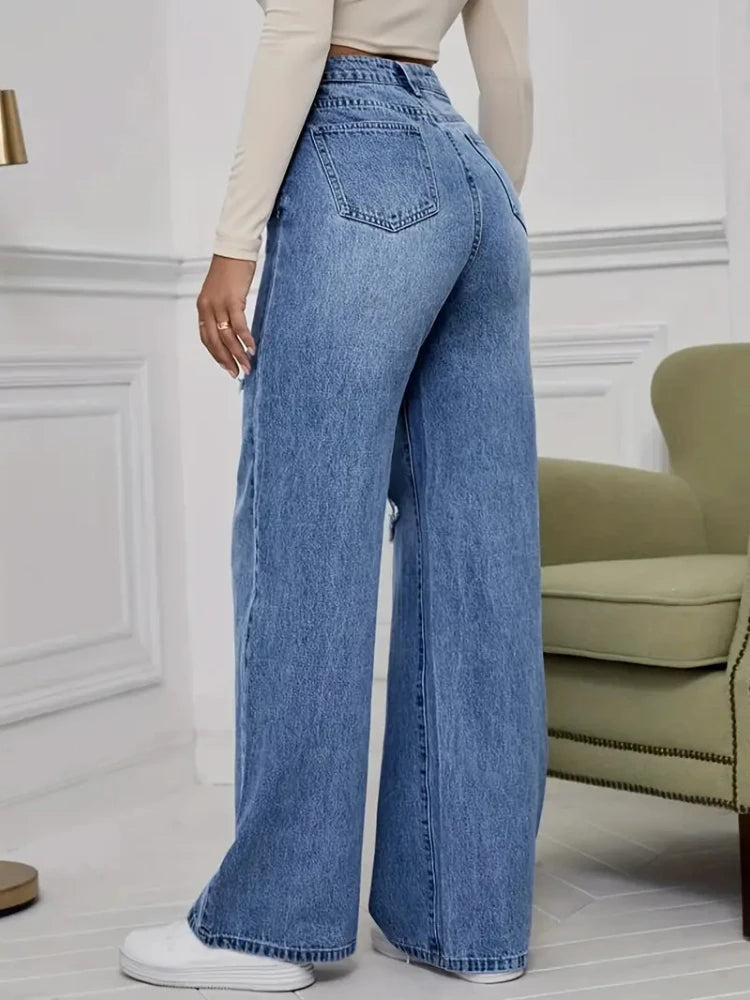 PowerMove Distressed Wide-Leg Jeans