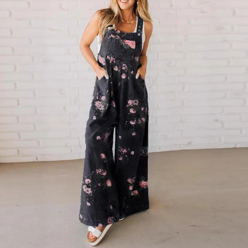 DenimBloom Wide-Leg Overalls