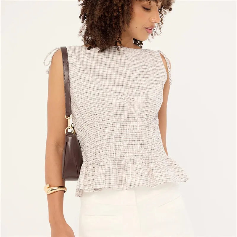 Sweetheart Gingham Tie‑Strap Top