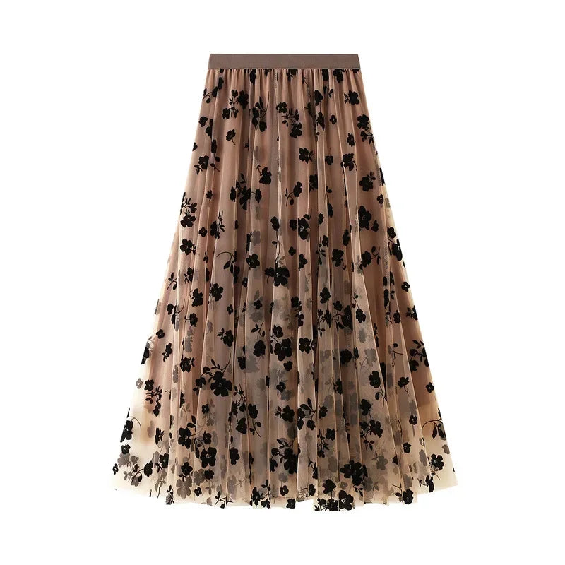 Elegant Bloom Pleated Maxi Skirt