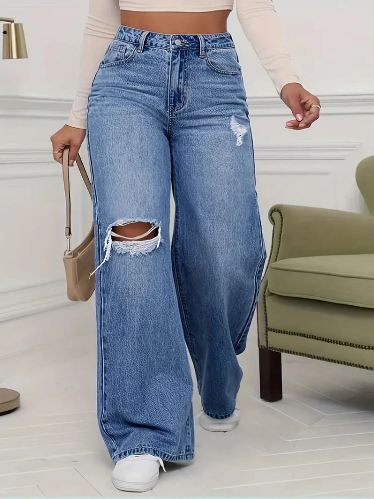 PowerMove Distressed Wide-Leg Jeans