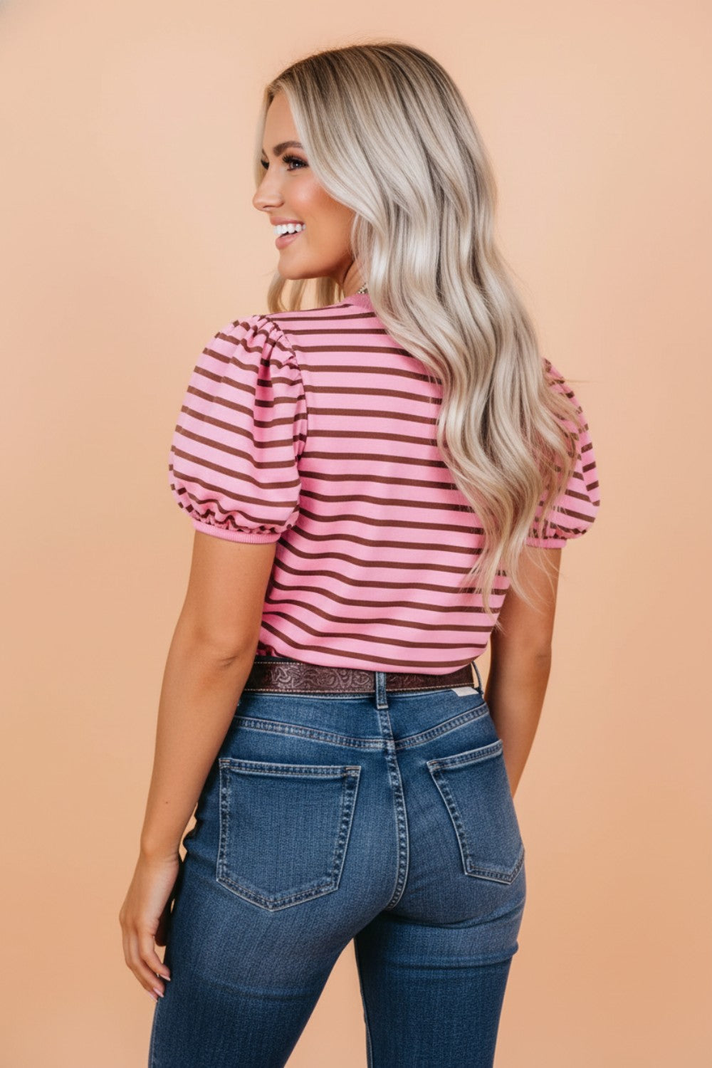 Sunset Stripe Puff‑Sleeve Top