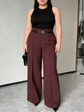 Burgundy Power‑Pleat Wide Leg Pants