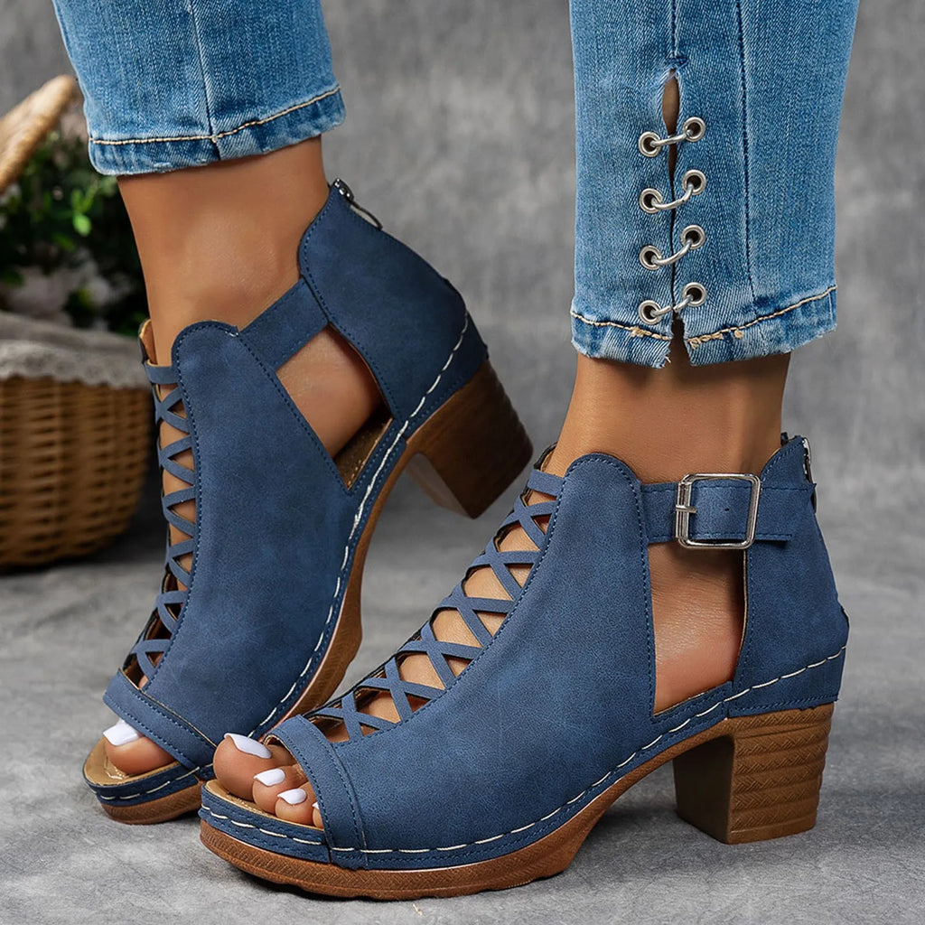 Elegant Cross‑Bundle Chunky Heel Sandals